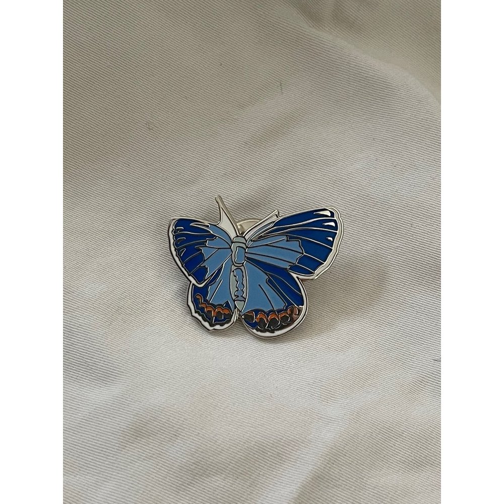 Butterfly Silver and 2-Tone Blue & Corral Color Resin Lapel Pin / Brooch